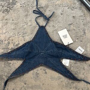 Denim Halter Top with Studded Trim